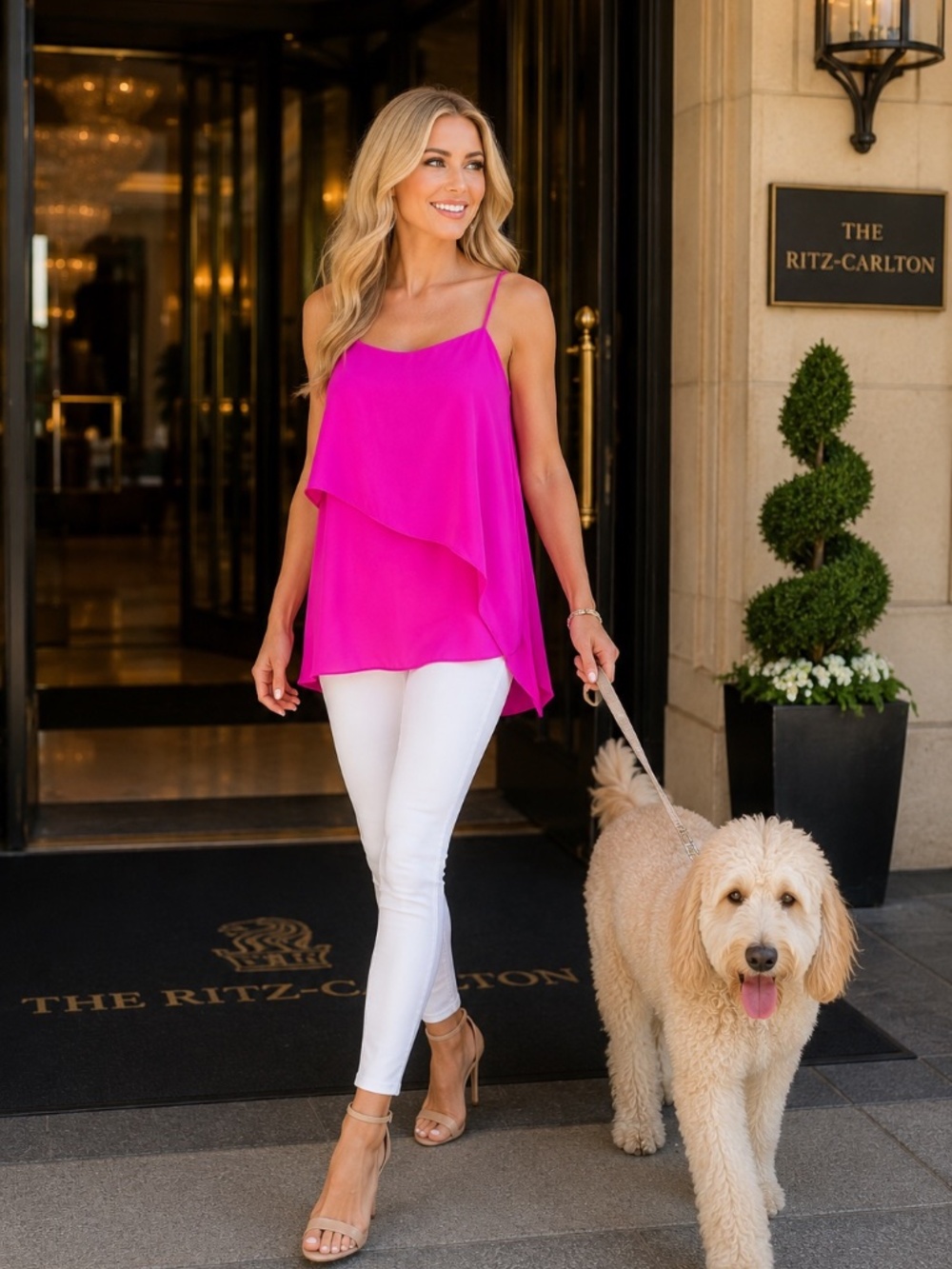 Vince Camuto Size Small Hot Pink Asymmetrical Overlay Cami Blouse
